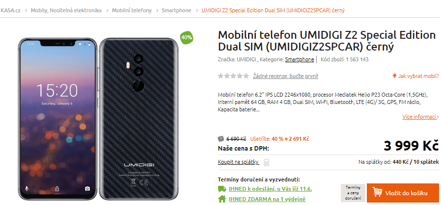 Mobil UMiDIGI, 8x 2GHz, 4GB RAM, 6,2"