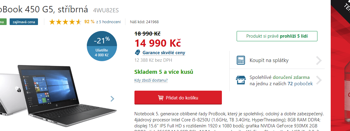 HP ProBook, i5, 3,4GHz, 8GB RAM, Nvidia 2GB