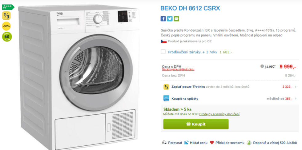 Kondenzační sušička Beko, 8kg, A+++
