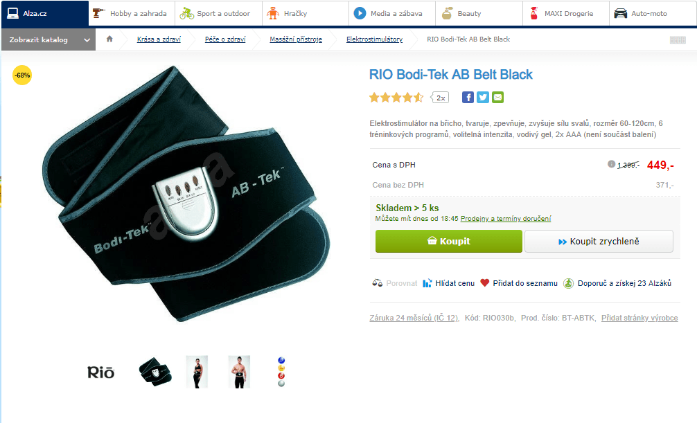 Elektrostimulátor na břicho Rio Bodi-Tek