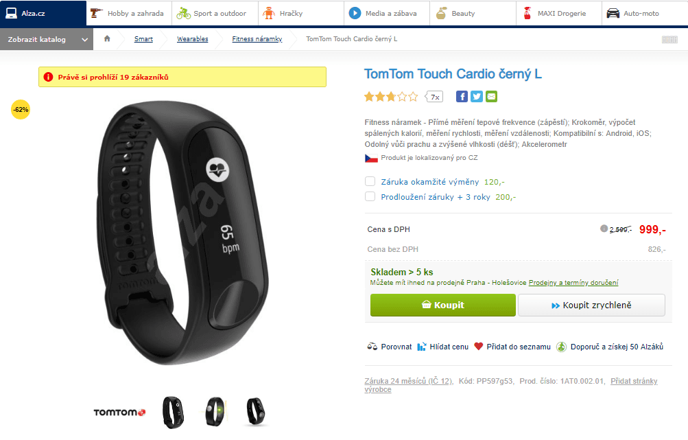 Fitness náramek TomTom Touch Cardio L