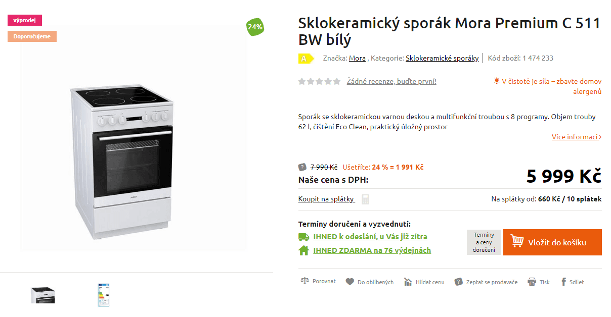 Elektrický sporák s multifunkční troubou Mora