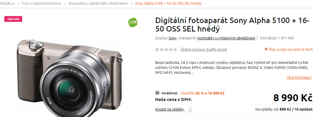 SONY Alpha 5100, 24,3MPx, objektiv, Wifi, NFC