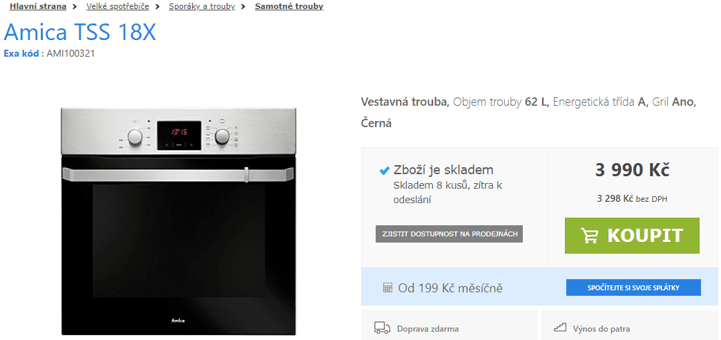 Vestavná trouba Amica, gril