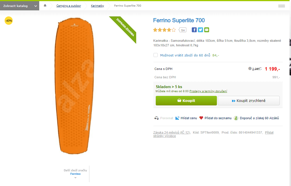 Samonafukovací karimatka Ferrino Superlite 700