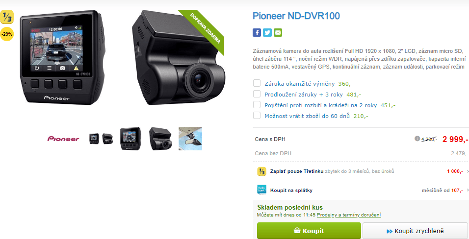 Duální kamera do auta Pioneer