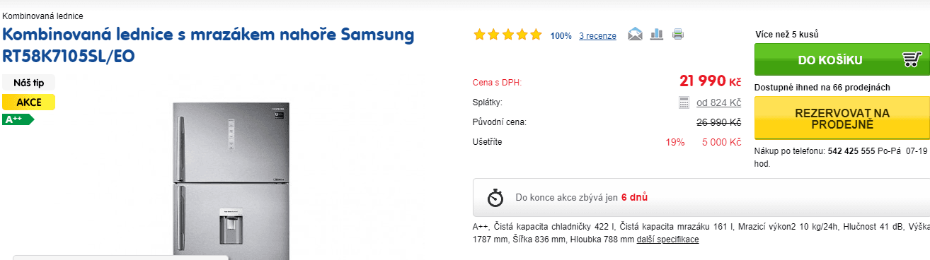 Lednice Samsung, 179x84 cm, A++, led