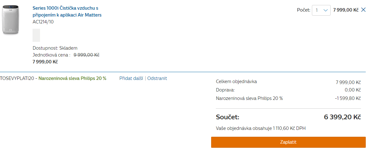 Čistička vzduchu Philips, 63m, 99,97%