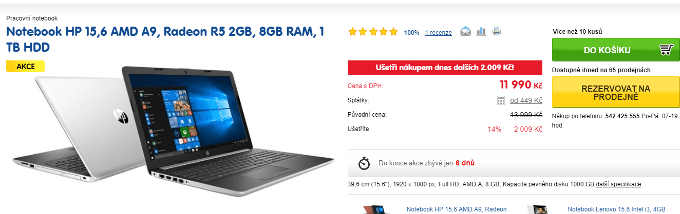 HP, až 3,7GHz, 8GB RAM, 2GB grafika, 15,6"