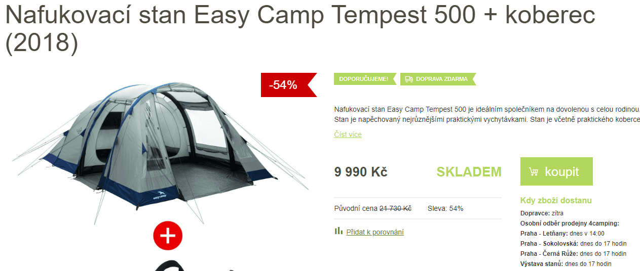Nafukovací stan pro 5, Easy Camp Tempest 500