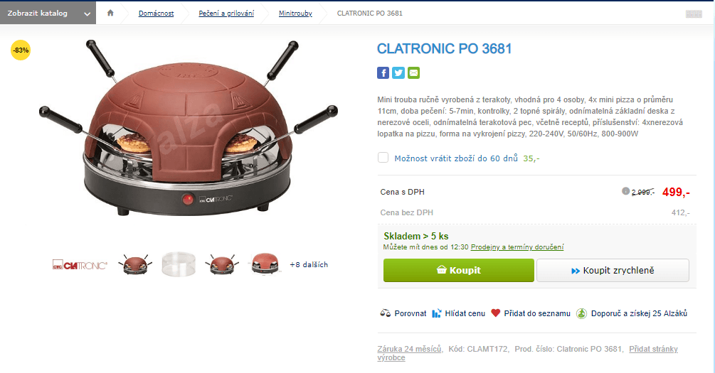 Mini trouba na pizzu Clatronic PO 3681