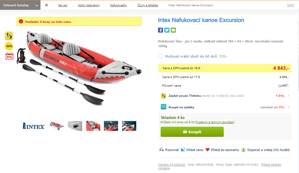 Nafukovací kanoe Intex Excursion