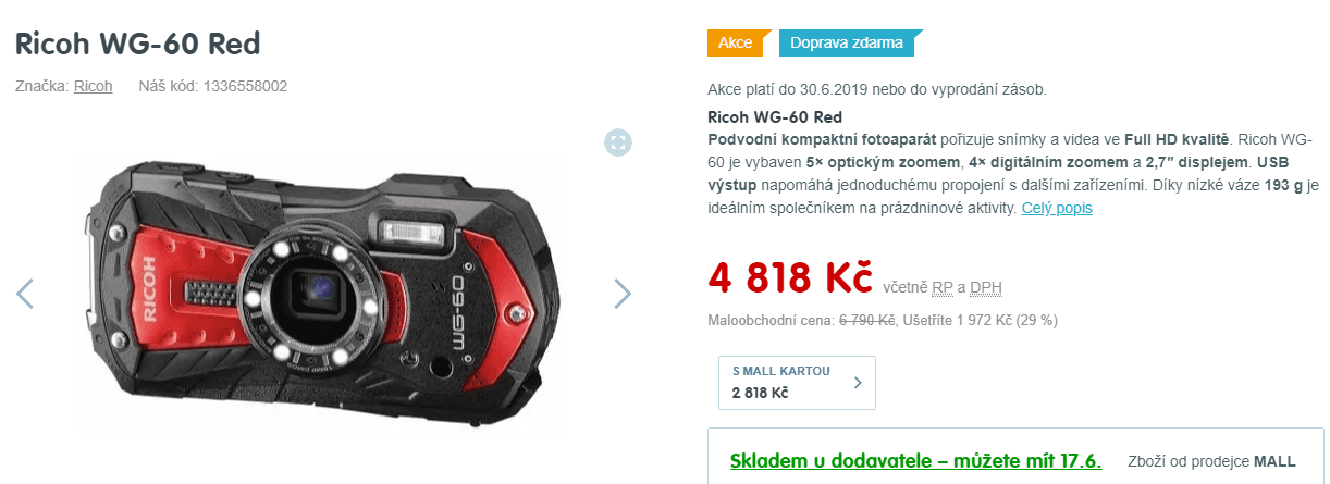 Odolný foťák Pentax Ricoh WG-60