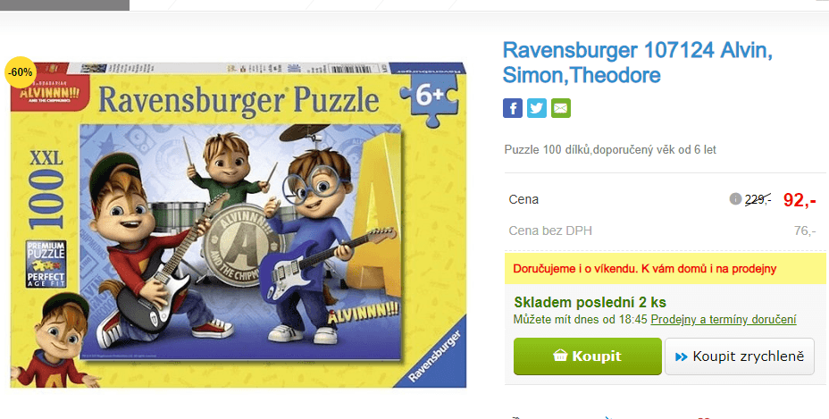 Puzzle pro děti Ravensburger, 100 dílků