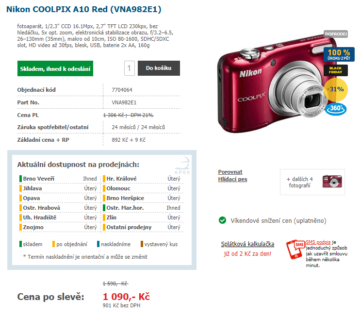 Nikon Coolpix A10, 16,1MPx, 5x zoom