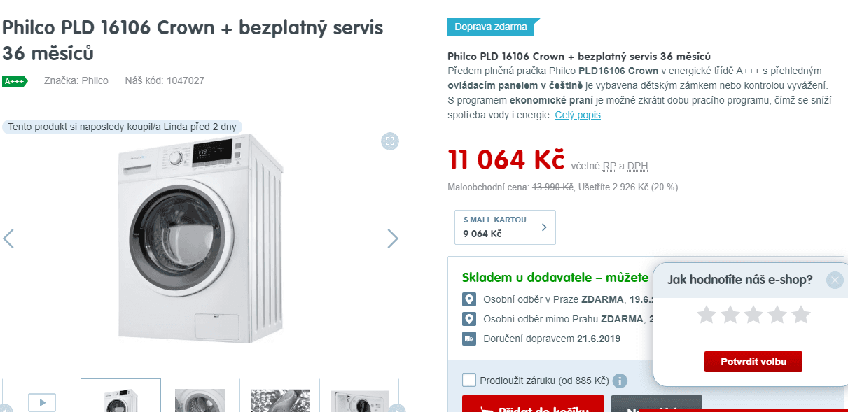 Pračka Philco, 10kg, 1600 ot., A+++