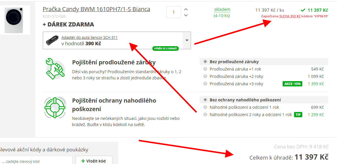 Pračka Candy, 10kg, 1600 ot., pára, A+++, Wifi