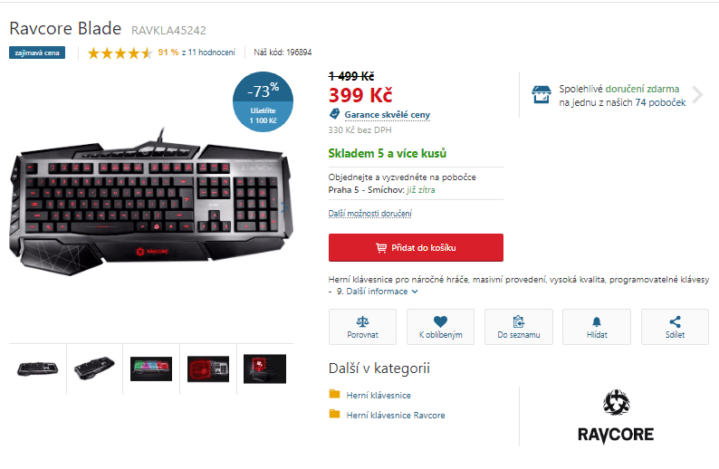 Herní klávesnice Tracer Ravcore Blade
