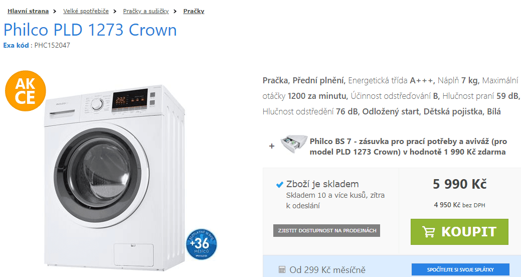 Philco, 7kg, 1200 ot., A+++