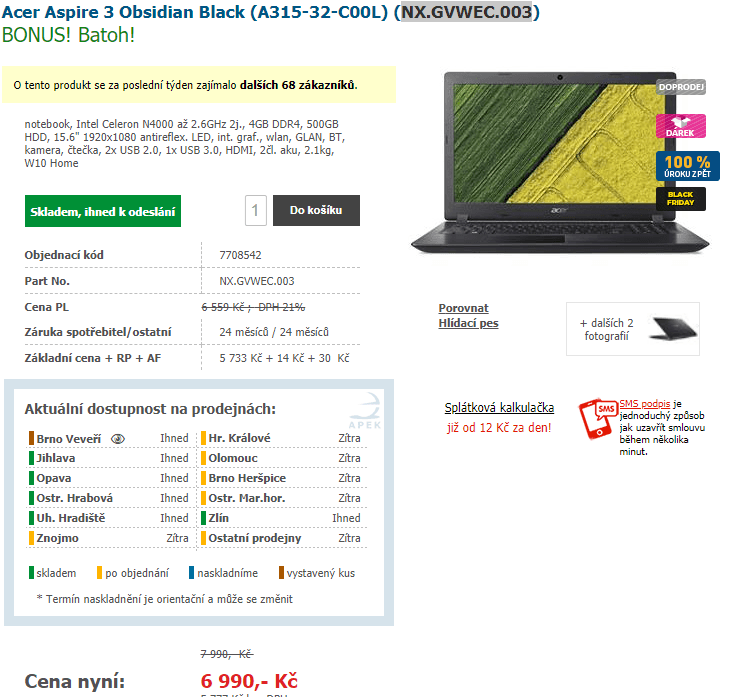 Acer, až 2,6GHz, 4GB RAM, 15,6", 2,1kg