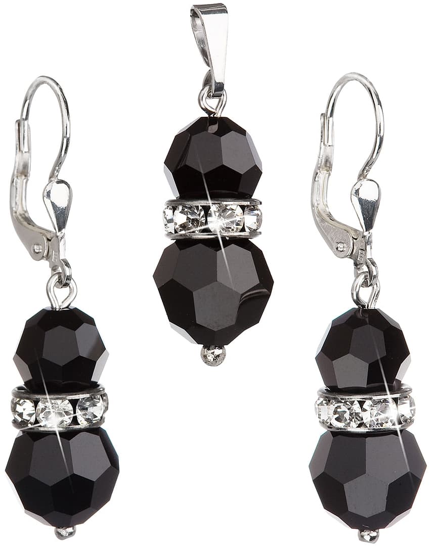 Sada stříbrných šperků černé kulaté s krystaly