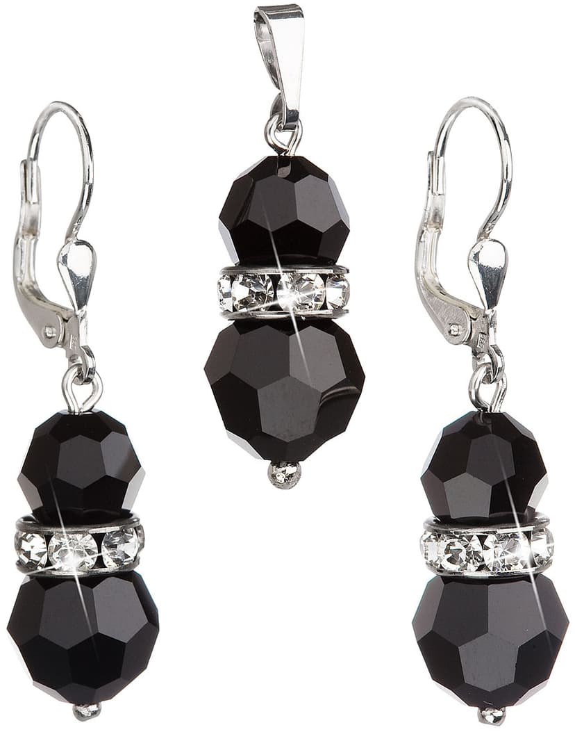Sada stříbrných šperků černé kulaté s krystaly