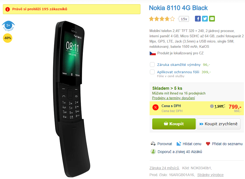 Klasický mobil Nokia 8110, 4G