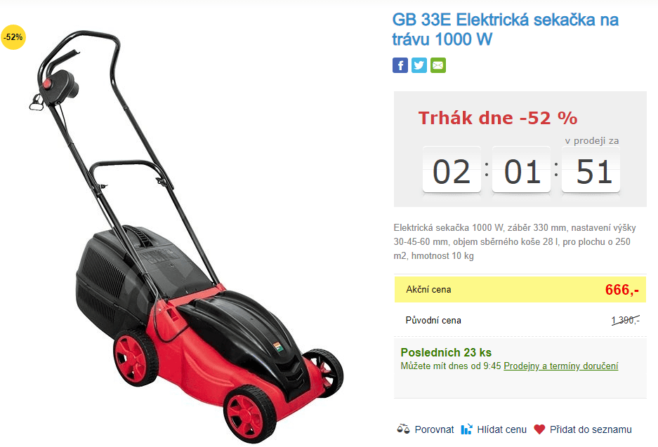 Elektrická sekačka GB 33E, 33cm, 1000W