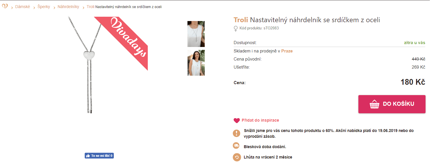 Ocelový náhrdelník nastavitelný Troli srdce