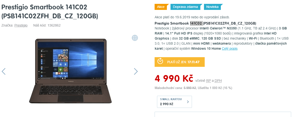 Notebook Prestigio, 2,4GHz, 3GB RAM, 14,1"