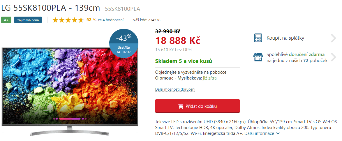 Ultra HD, HDR, Smart TV, 139cm, LG