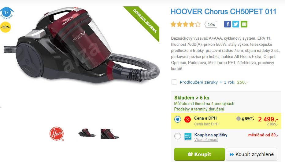 Bezsáčkový vysavač Hoover, cyklón