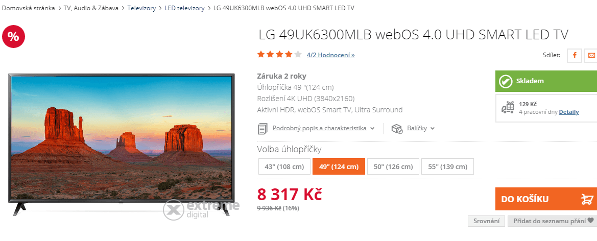 Ultra HD TV, HDR, Smart, 124cm, LG