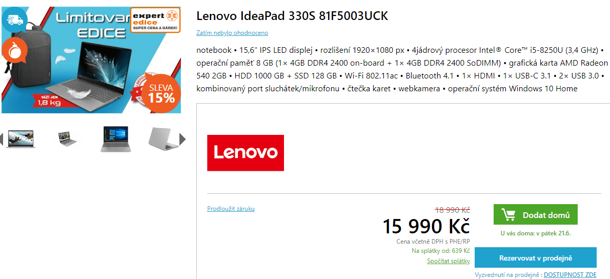 Lenovo, i5, 3,4GHz, 8GB RAM, 2GB grafika, 15,6"