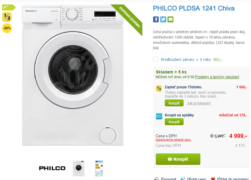 Pračka Philco, 4kg, 1200 ot., 36 cm