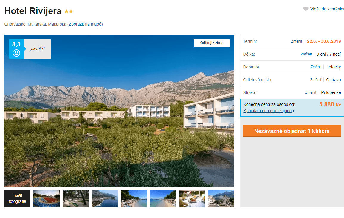 Chorvatsko Makarska /✈Ov / PL / 2⭐/ 9 dní