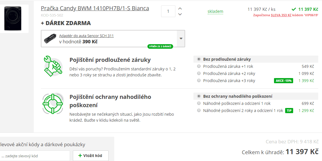 Pračka Candy, 10kg, 1400 ot., pára, A+++, Wifi