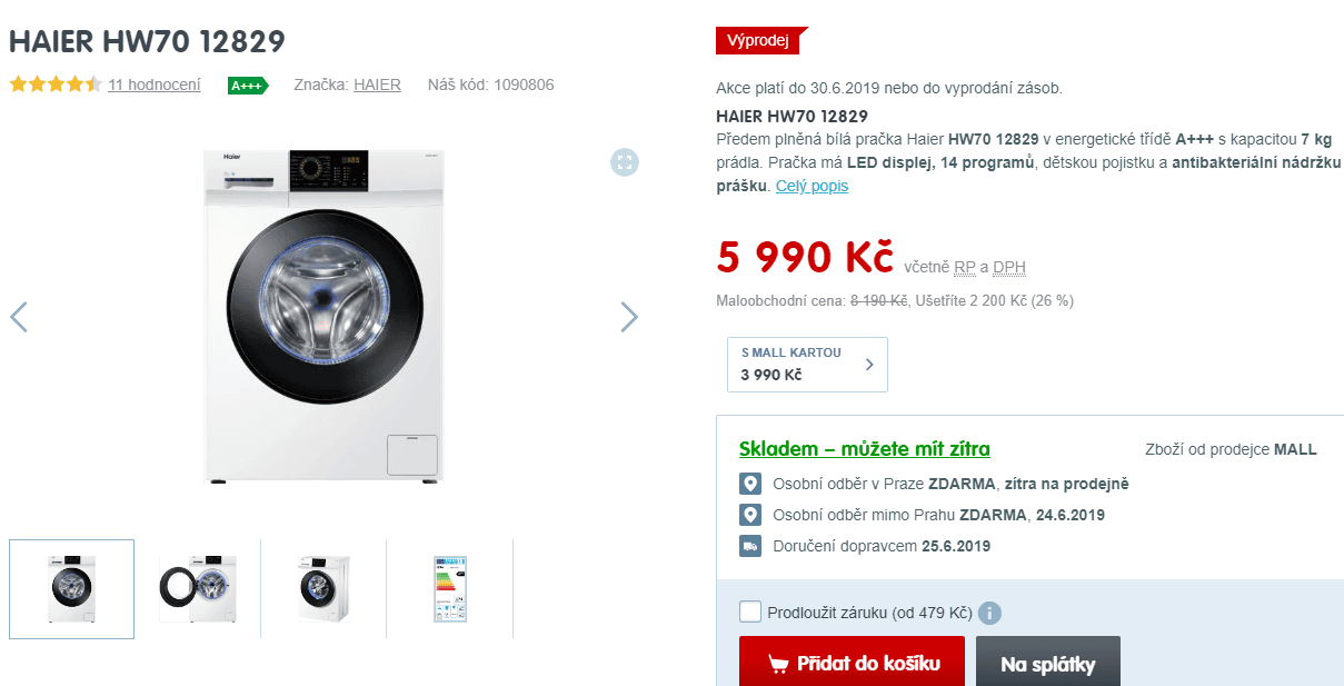 Pračka Haier, 7kg, 1200 ot., A+++