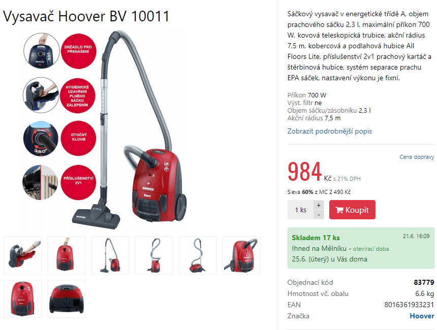 Sáčkový vysavač Hoover