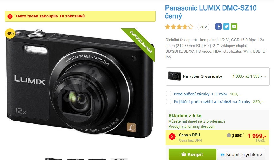 Lumix, 16Mpx, 12x zoom, stabilizace, WIFI