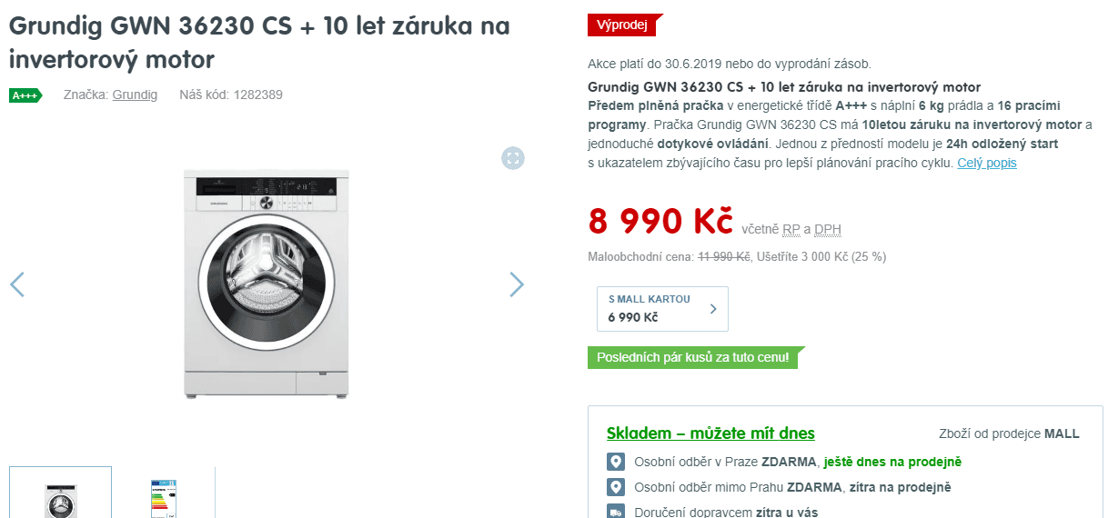Pračka Grundig, 6kg, 1200 ot., A+++