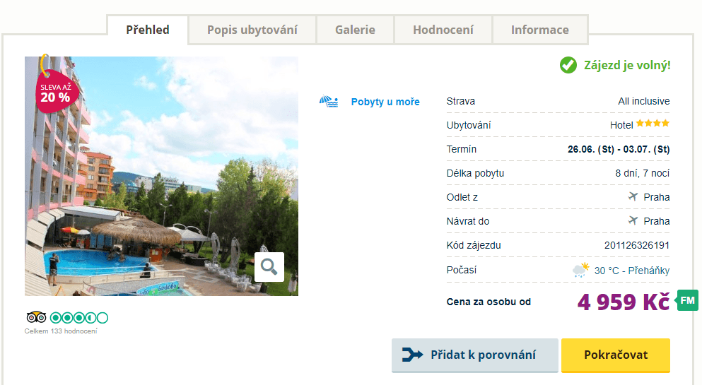 Sluneční pobřeží / ✈ Pha / AI / 4⭐/ 8dní