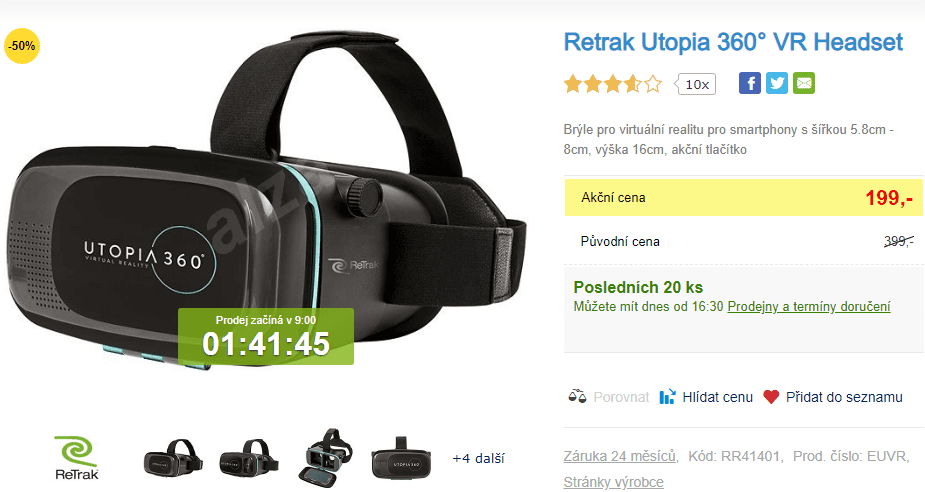 Brýle pro virtuální realitu Retrak Utopia