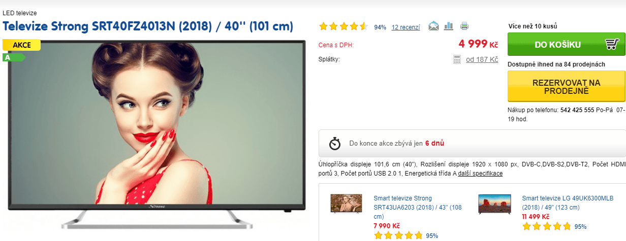 Full HD LED TV, 102 cm, T2, Strong