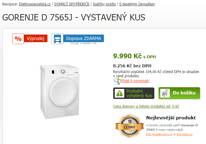 Sušička prádla Gorenje, 7 kg, 15 programů