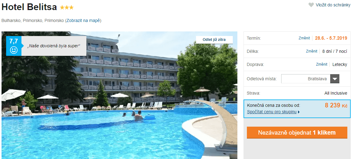 Bulharsko/ ✈ Bratislava / AI/ 3⭐/ 8 dní