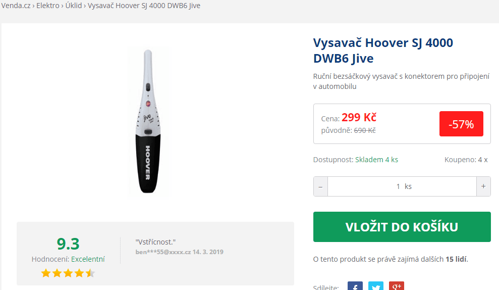 Ruční vysavač do auta Hoover Jive