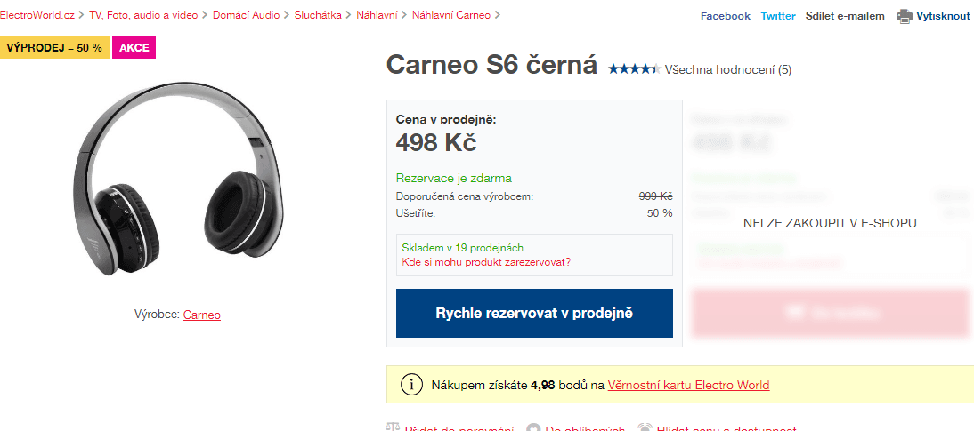 Bluetooth sluchátka Carneo S6