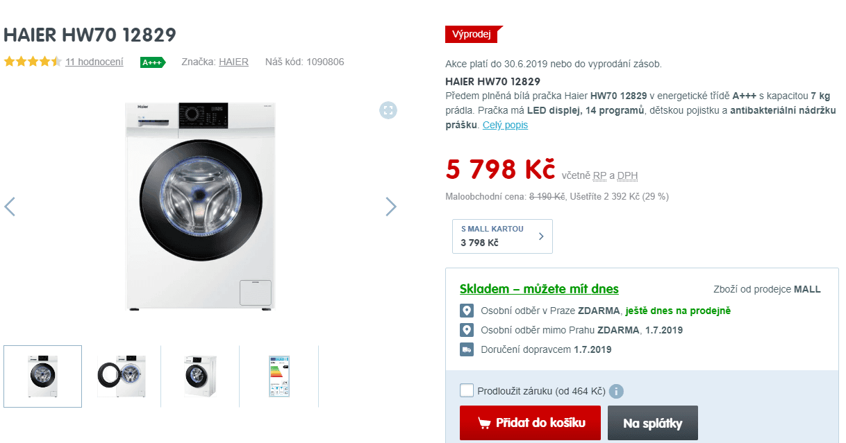 Pračka Haier, 7kg, 1200 ot., A+++