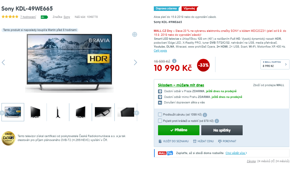 Full HD LED TV, Smart, HDR, 123cm, SONY